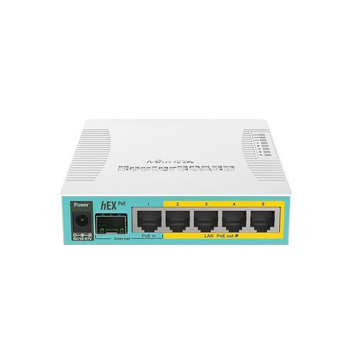 HEX PoE 5x Gigabit Ethernet With PoE Output 4 Ports, SFP, USB, 800MHz CPU, 128MB RAM,