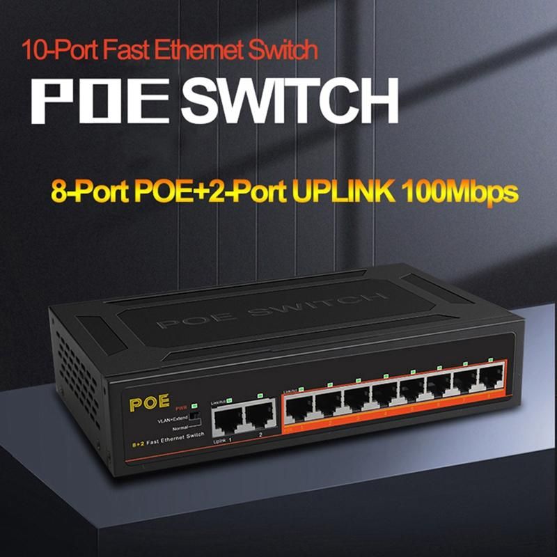 10 Ports POE Switch 100Mbps Ethernet Smart Switch 8 PoE+2