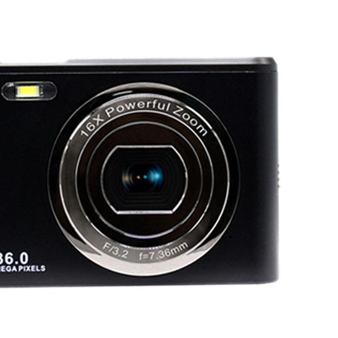 Portable Recorder Selfie Camera 36MP 16X Digital Black