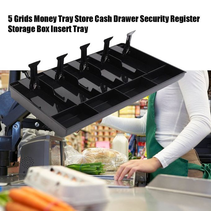 5 Grids Money Tray Store Cash Drawer Security Register Storage Box Insert Black