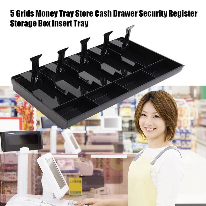 5 Grids Money Tray Store Cash Drawer Security Register Storage Box Insert Black