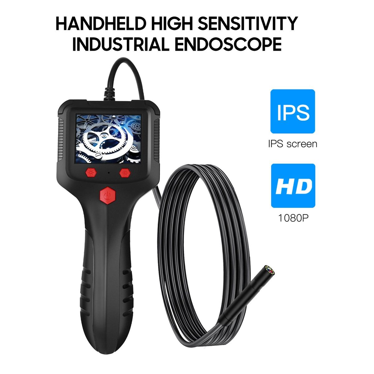 P100 Industrial Endoscope 8mm 1080P Digital Borescope IP67 Waterproof Snake Scope Camera Handheld Inspection Camera With 2.4'' IPS Screen 6 LED-Lights