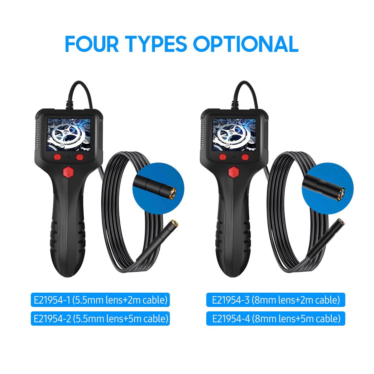 P100 Industrial Endoscope 8mm 1080P Digital Borescope IP67 Waterproof Snake Scope Camera Handheld Inspection Camera With 2.4'' IPS Screen 6 LED-Lights