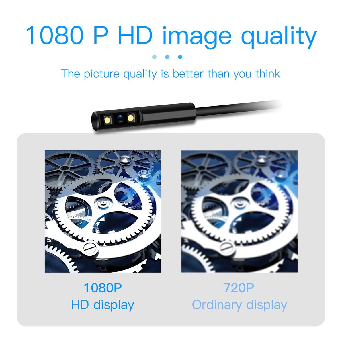 P100 Industrial Endoscope 8mm 1080P Digital Borescope IP67 Waterproof Snake Scope Camera Handheld Inspection Camera With 2.4'' IPS Screen 6 LED-Lights