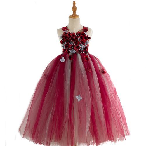 Girls' Puffy Dress [British Style*Petal*Host*Send Headband]-Red