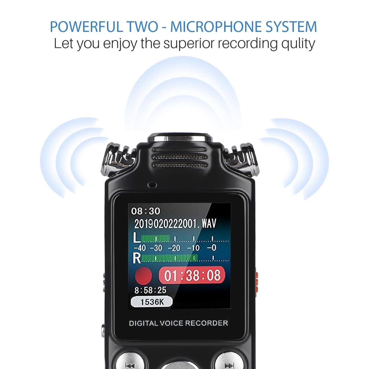 Professional Stereo Handheld Digital Recorder  Digital Voice Activated Recorder 1536Kbps Sound