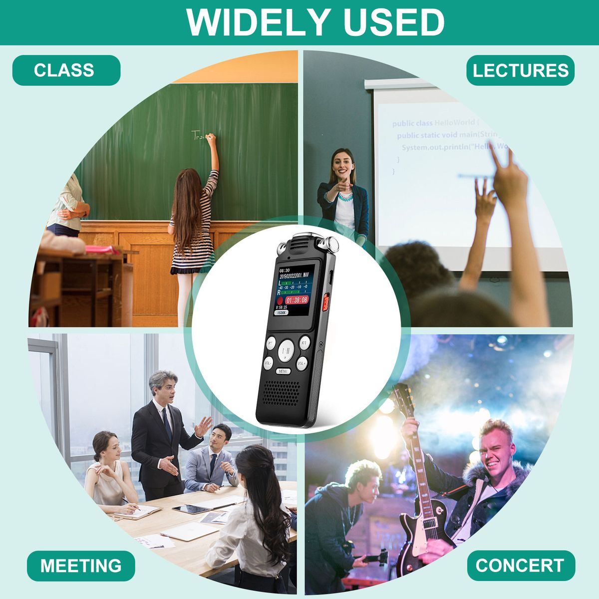 Professional Stereo Handheld Digital Recorder  Digital Voice Activated Recorder 1536Kbps Sound