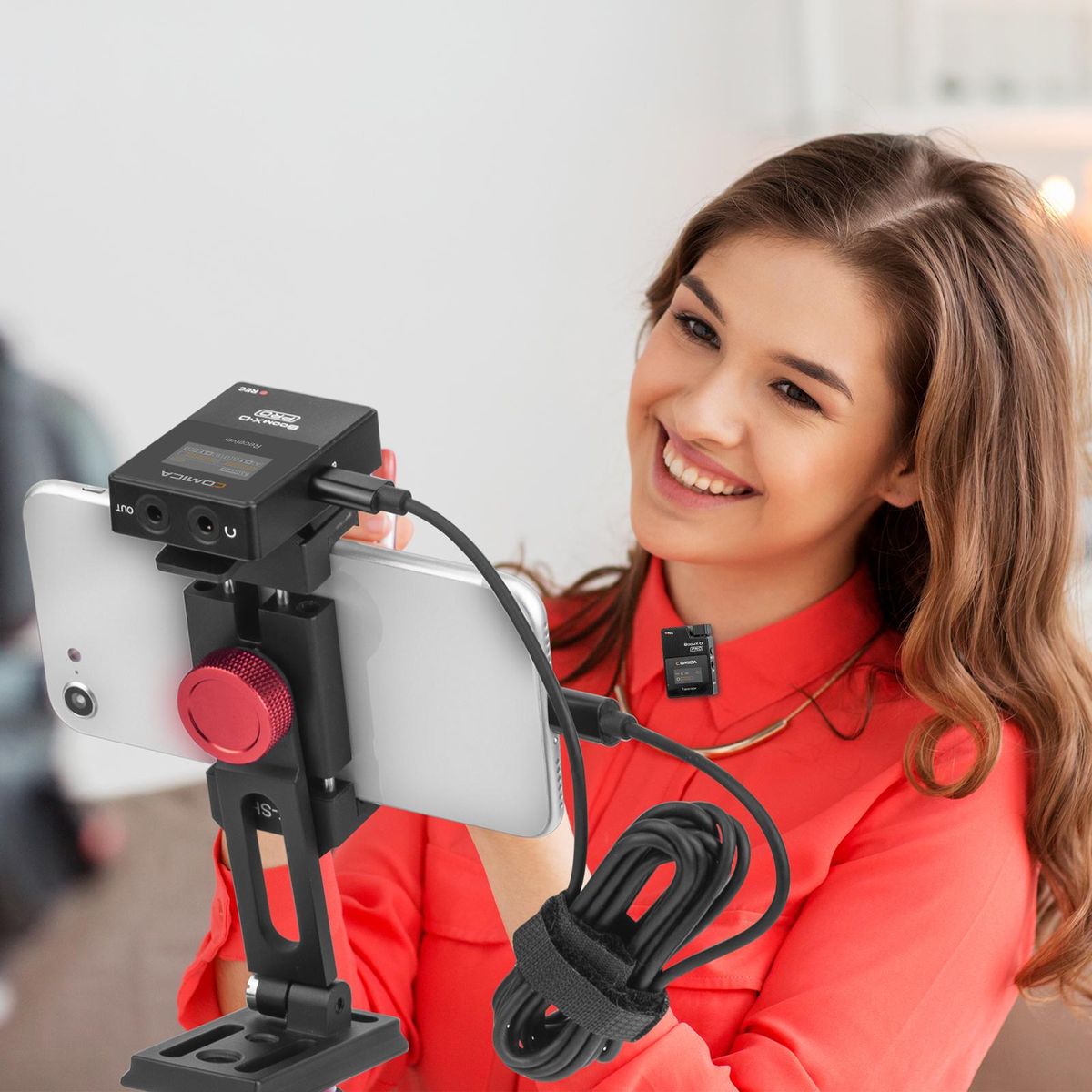 COMICA BoomX-D PRO D2 One-Trigger-Two 2.4G Dual-Channel Wireless Microphone System Built-in 8G Memory Card Digital & Analog Output Modes 100M Effective Range  for DSLR Mirrorless Cameras Smartphones Computers