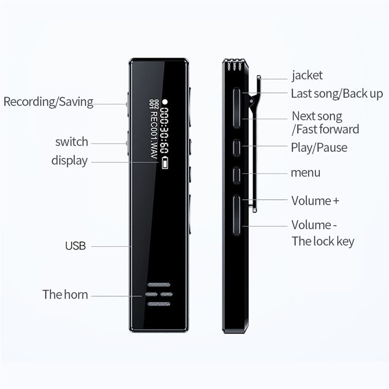 Digital Voice Recorder Portable MP3 Player Dictaphone Mini Secret Voice Recording Device Sound Audio Recorder Professional