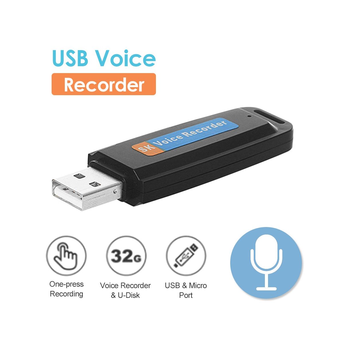 Portable Rechargeable U-Disk USB Digital Audio Voice Recorder Mini Dictaphone Activated Recorder -Black