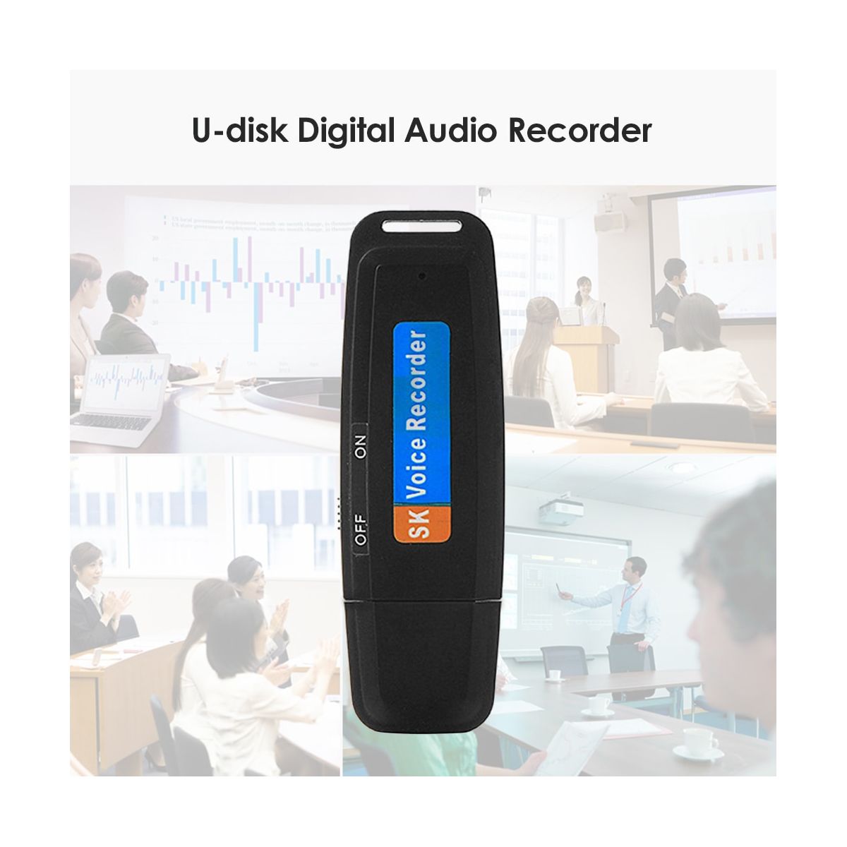Portable Rechargeable U-Disk USB Digital Audio Voice Recorder Mini Dictaphone Activated Recorder -Black