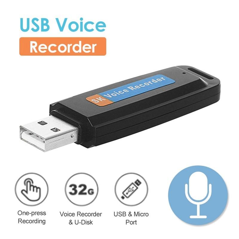 Portable Rechargeable U-Disk USB Digital Audio Voice Recorder Mini Dictaphone Activated Recorder -Black