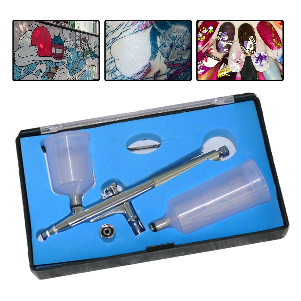 Mini Airbrush Kit, Double Actions Sprayer Pen For Art Nail Silver Tail