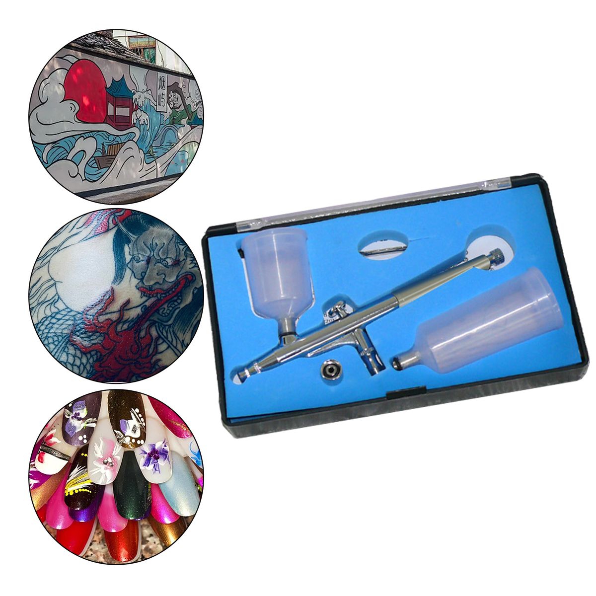 Mini Airbrush Kit, Double Actions Sprayer Pen For Art Nail Silver Tail