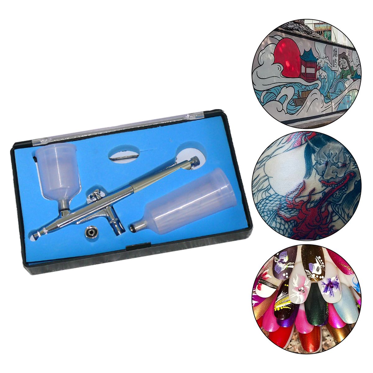 Mini Airbrush Kit, Double Actions Sprayer Pen For Art Nail Silver Tail