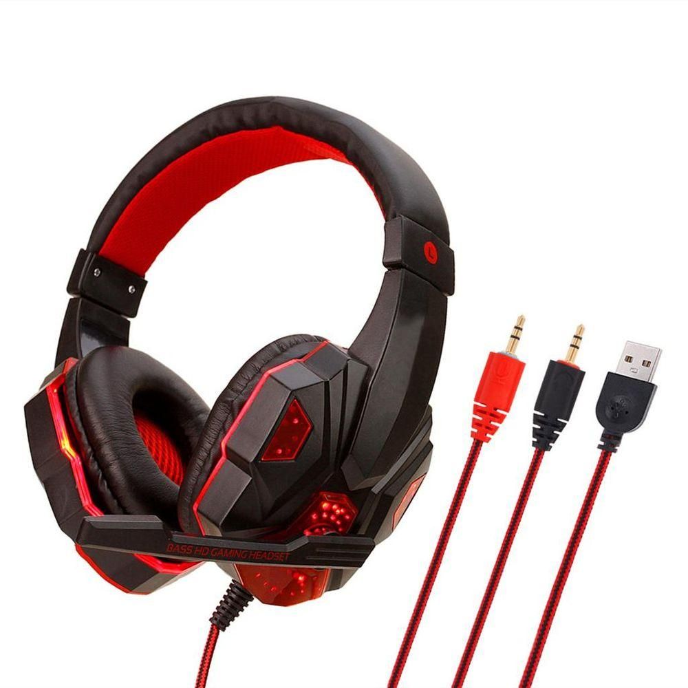 3.5mm Wired Gaming Headphones Earphones With Mic LED Light