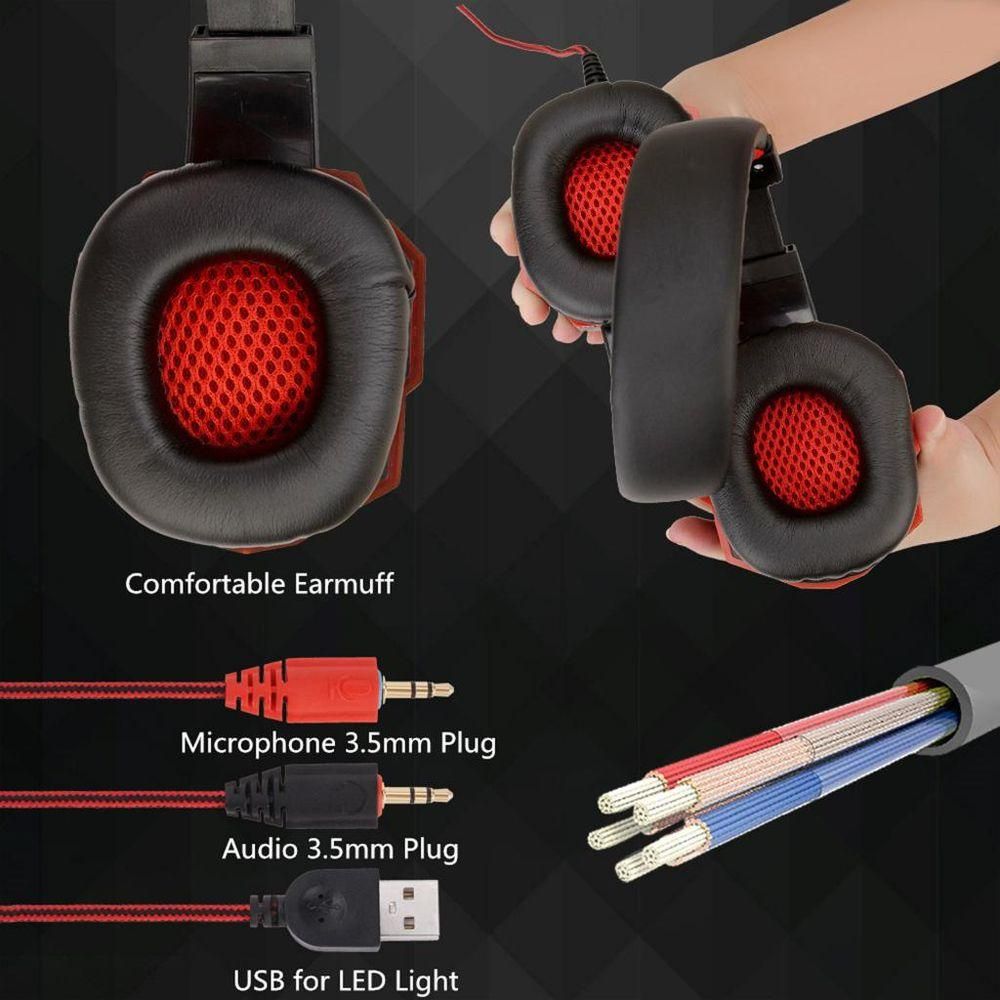 3.5mm Wired Gaming Headphones Earphones With Mic LED Light
