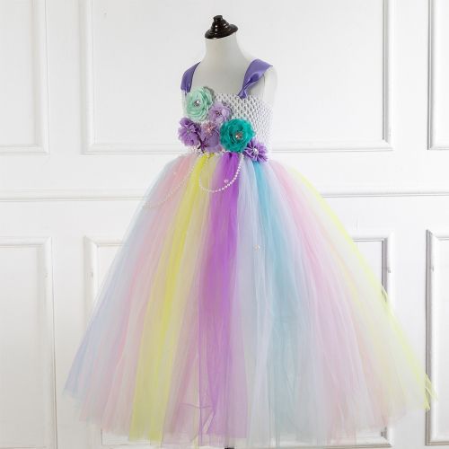Girls Sleeveless Dress [Mermaid*Flowers*Pearls*Free Headwear]-722