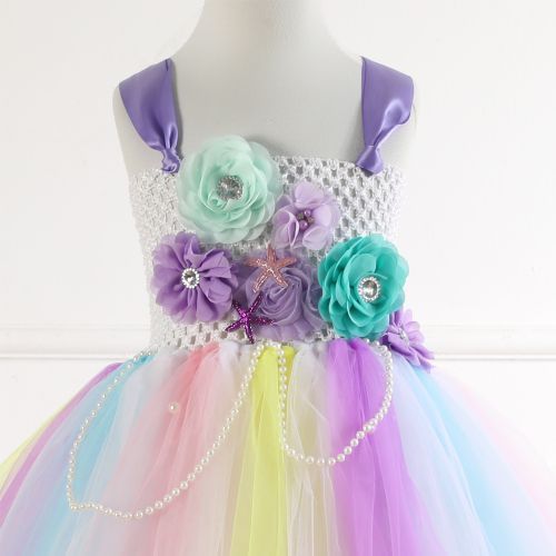 Girls Sleeveless Dress [Mermaid*Flowers*Pearls*Free Headwear]-722