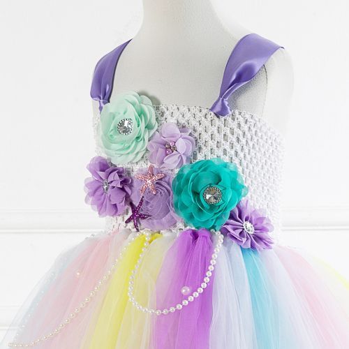 Girls Sleeveless Dress [Mermaid*Flowers*Pearls*Free Headwear]-722
