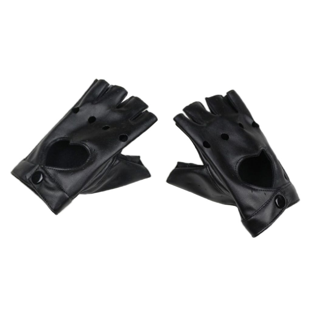 1 Pair Fingerless  Women's PU Leather Mitten Punk Rock Black