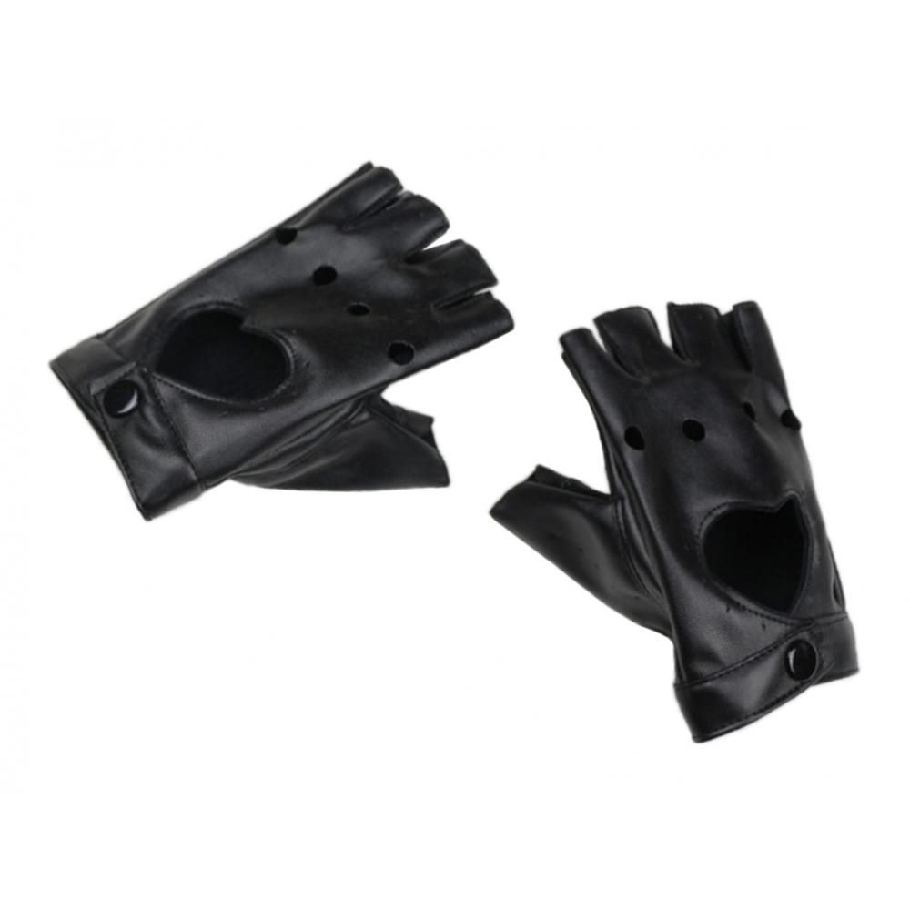 1 Pair Fingerless  Women's PU Leather Mitten Punk Rock Black