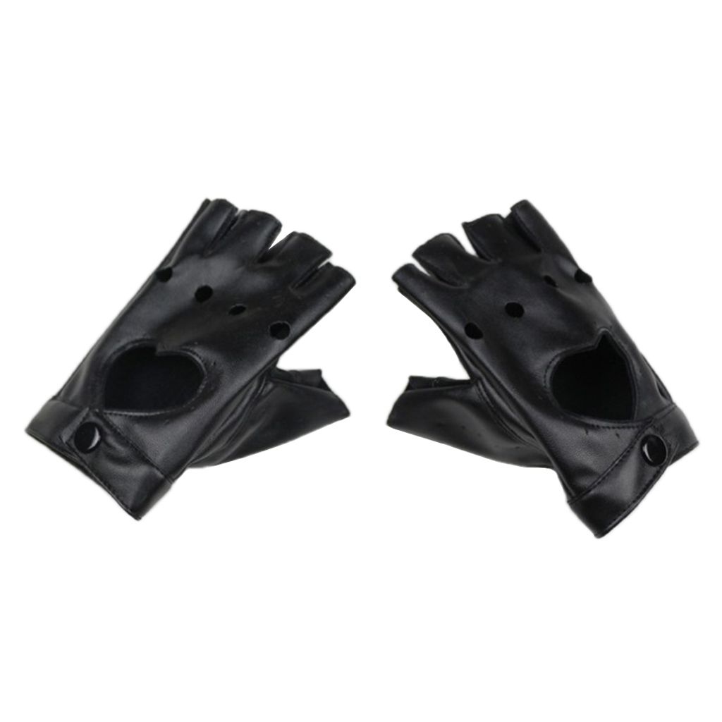 1 Pair Fingerless  Women's PU Leather Mitten Punk Rock Black