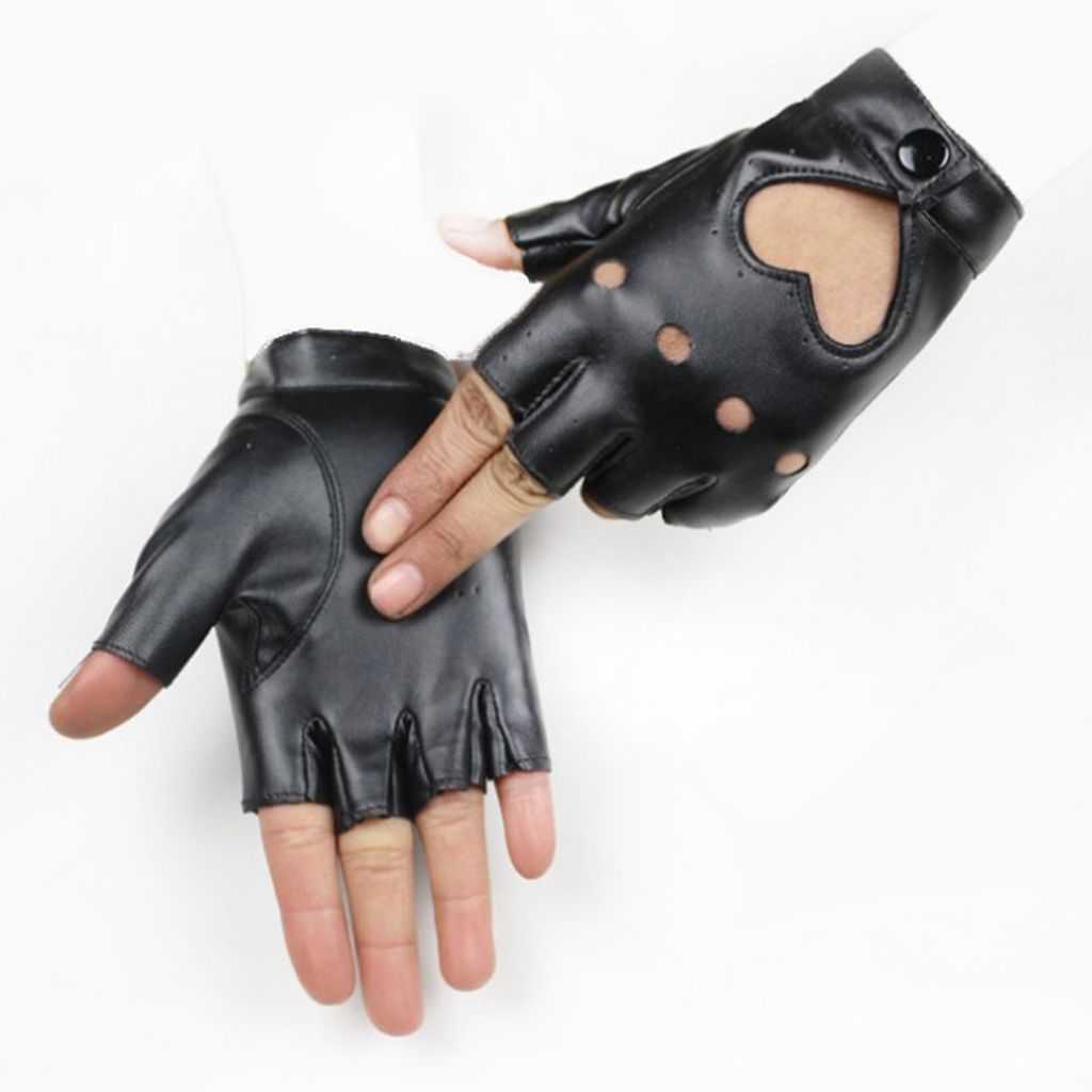 1 Pair Fingerless  Women's PU Leather Mitten Punk Rock Black