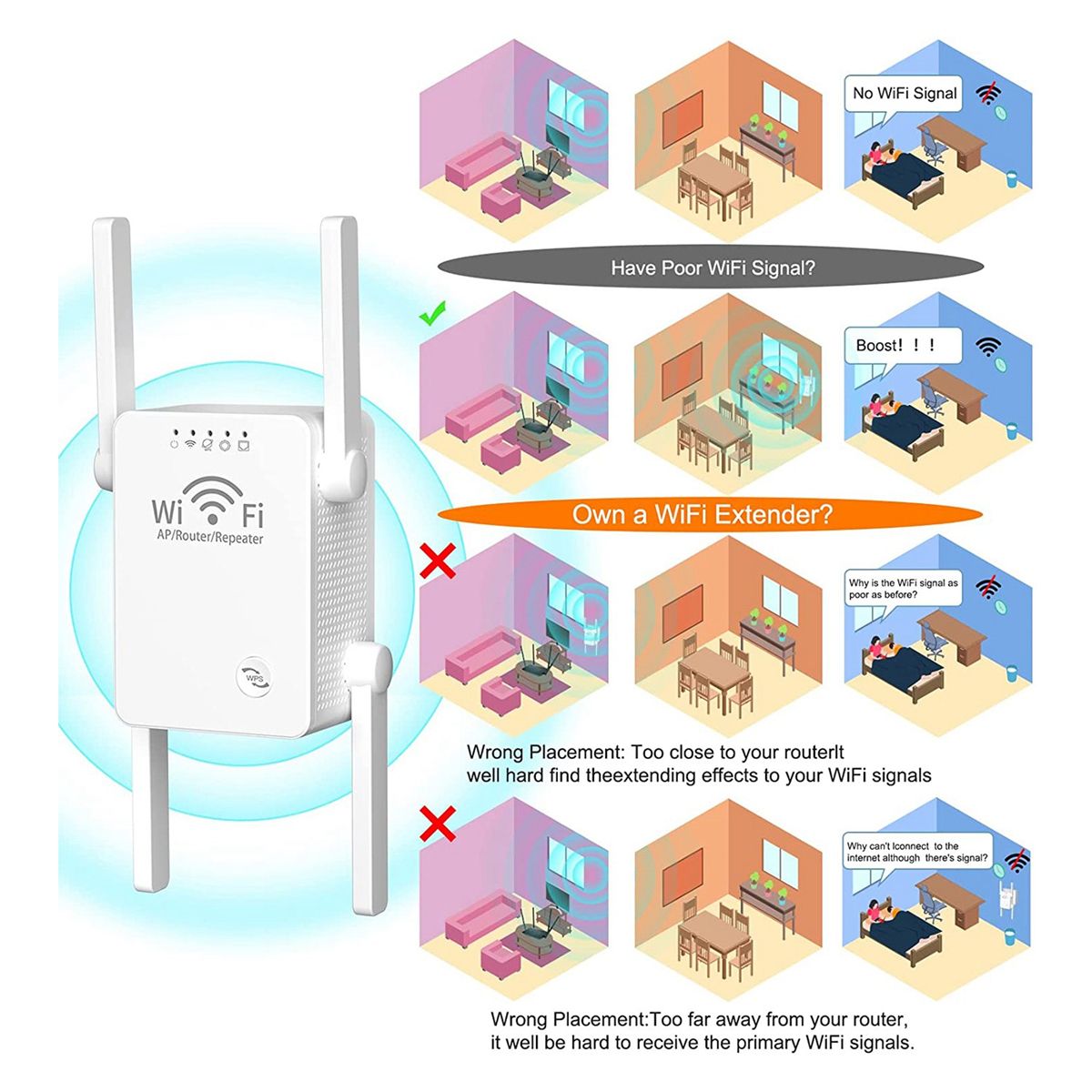 WiFi Extender Signal Booster 300Mbps Wireless WiFi Signal Amplifier WiFi RepeaterInternet Booster Wifi Extender-EU Plug