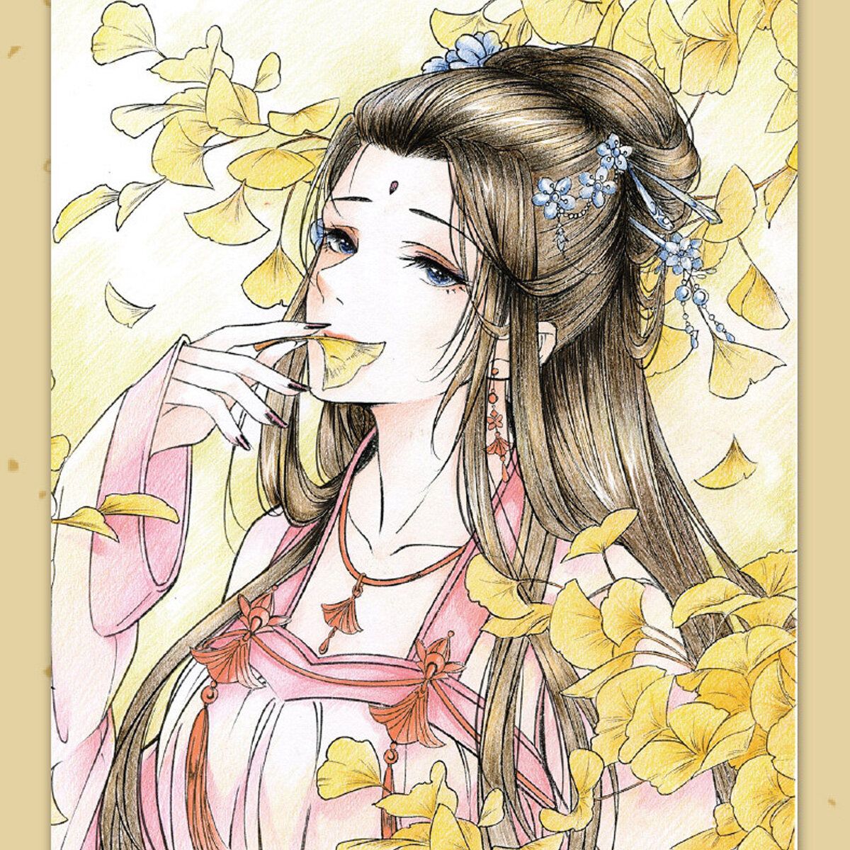 50 Pages Chinese Ancient Beauty Coloring Book Drawing Kids Adults Relief -Without Pen