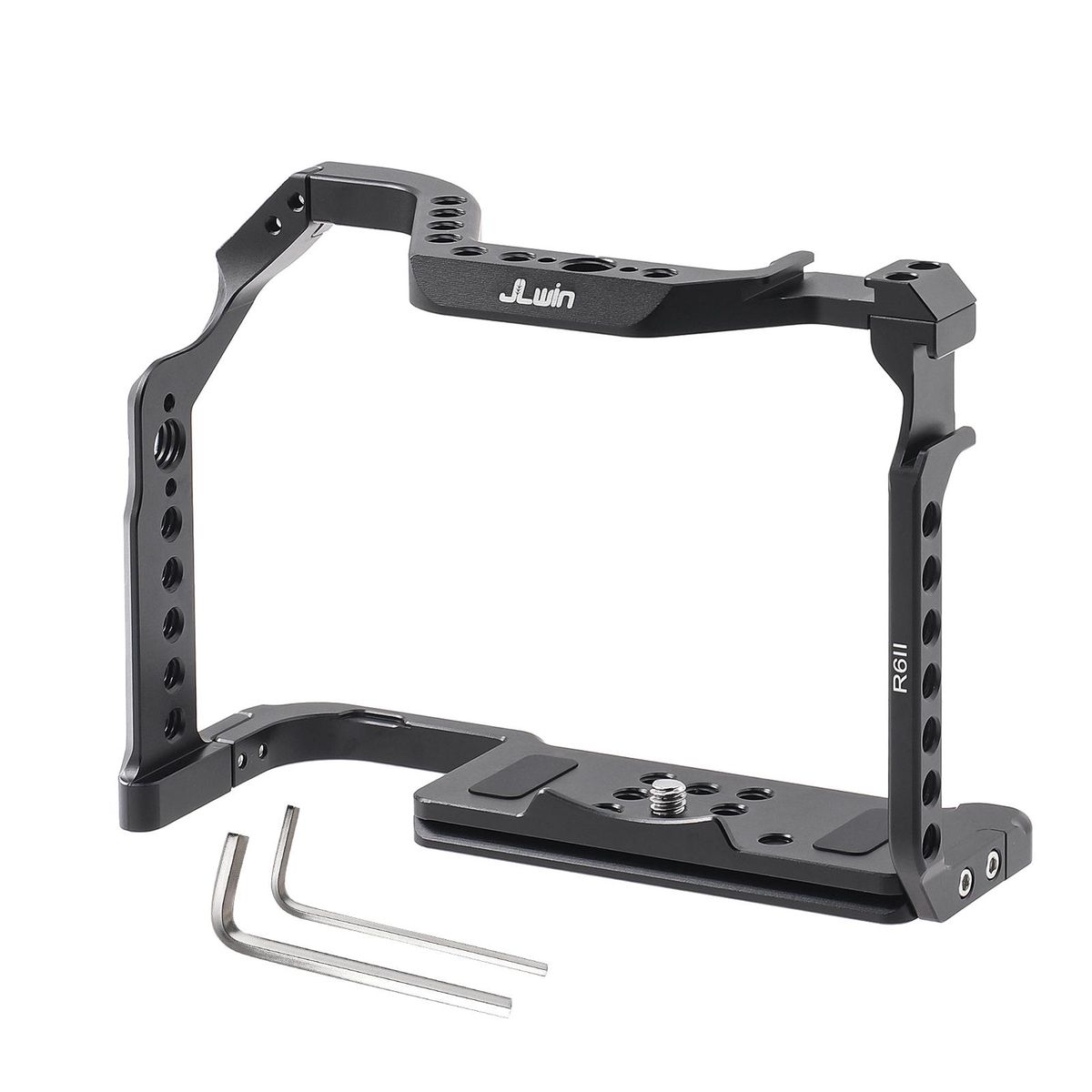 JLwin Protective Camera Cage Aluminum Alloy with Quick Release Plate Cold Shoe Mounts Numerous 1/4in-20 And 3/8in-16 Threaded Holes Compatible with Canon EOS R6II Camera