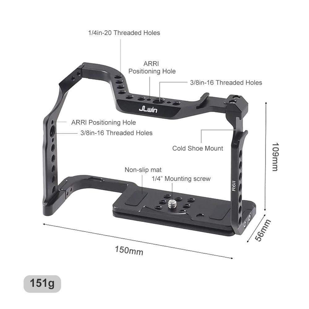 JLwin Protective Camera Cage Aluminum Alloy with Quick Release Plate Cold Shoe Mounts Numerous 1/4in-20 And 3/8in-16 Threaded Holes Compatible with Canon EOS R6II Camera