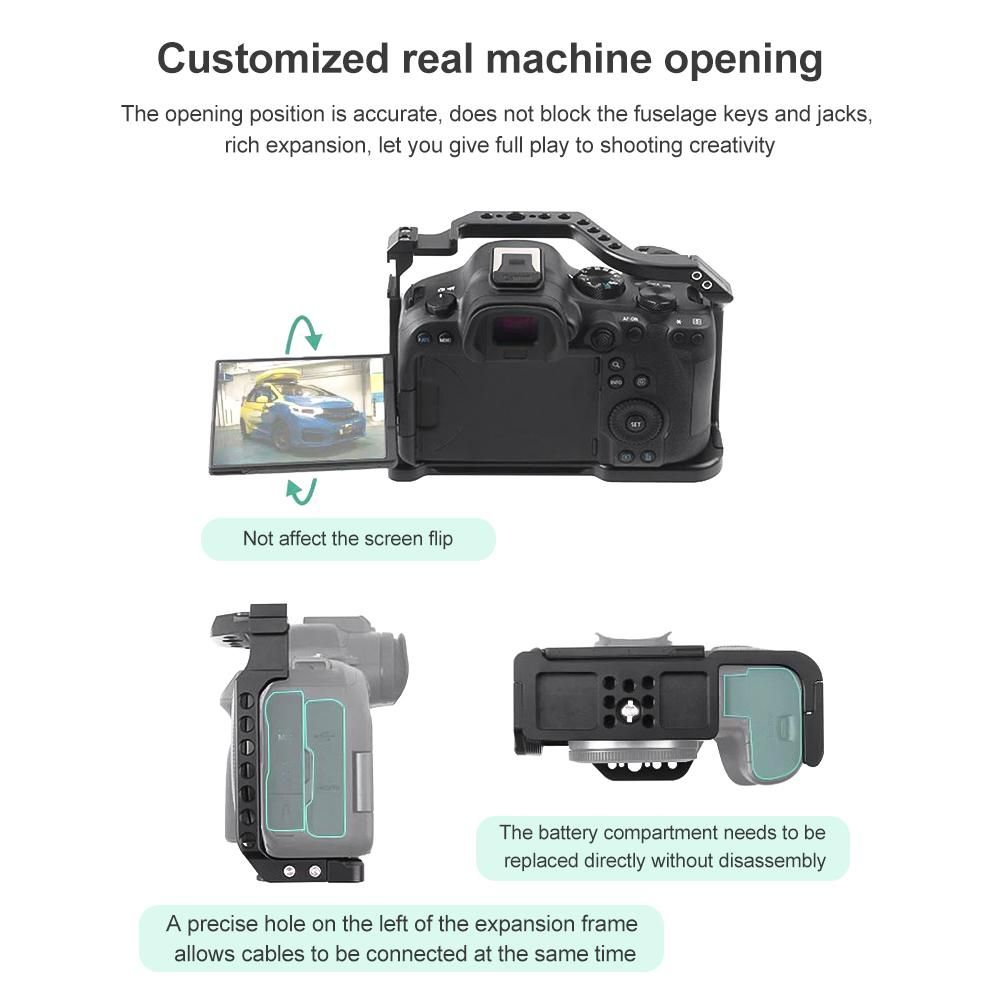 JLwin Protective Camera Cage Aluminum Alloy with Quick Release Plate Cold Shoe Mounts Numerous 1/4in-20 And 3/8in-16 Threaded Holes Compatible with Canon EOS R6II Camera