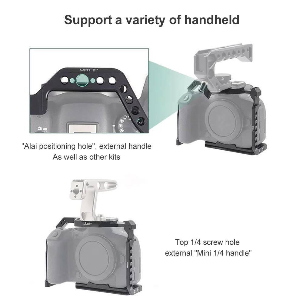 JLwin Protective Camera Cage Aluminum Alloy with Quick Release Plate Cold Shoe Mounts Numerous 1/4in-20 And 3/8in-16 Threaded Holes Compatible with Canon EOS R6II Camera
