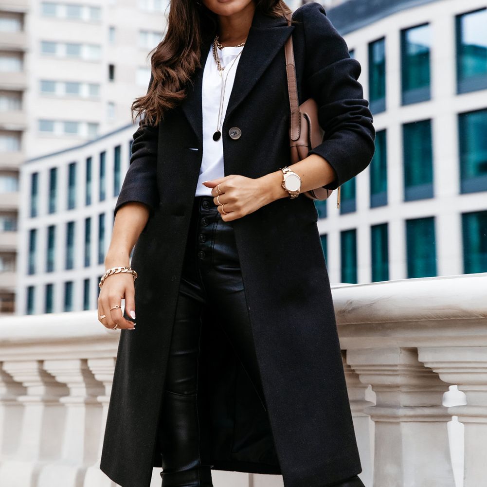 Woman Jacket Autumn Winter Long Sleeve Coat Women  Lapel Collar Coat