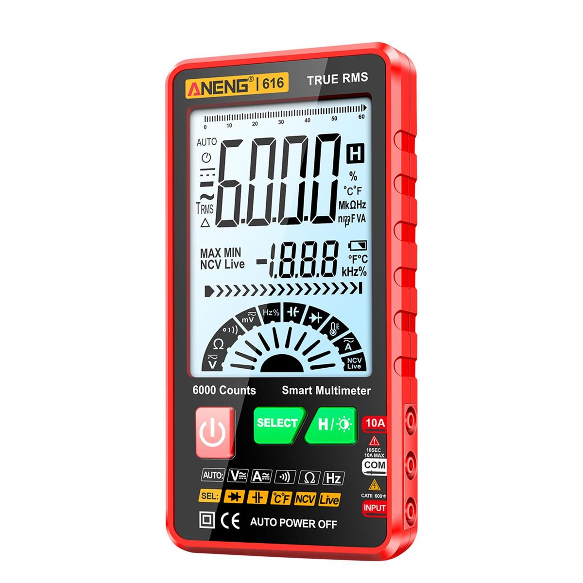 ANENG 616 Smart Digital Multimeter Auto Range 6,000 Counts NCV Universal Meter True RMS Handheld Multifunctional Tester Voltmeter Ammeter with Backlight Flashlight AC/DC Voltage & Current Resistance Capacitance Frequency Meas