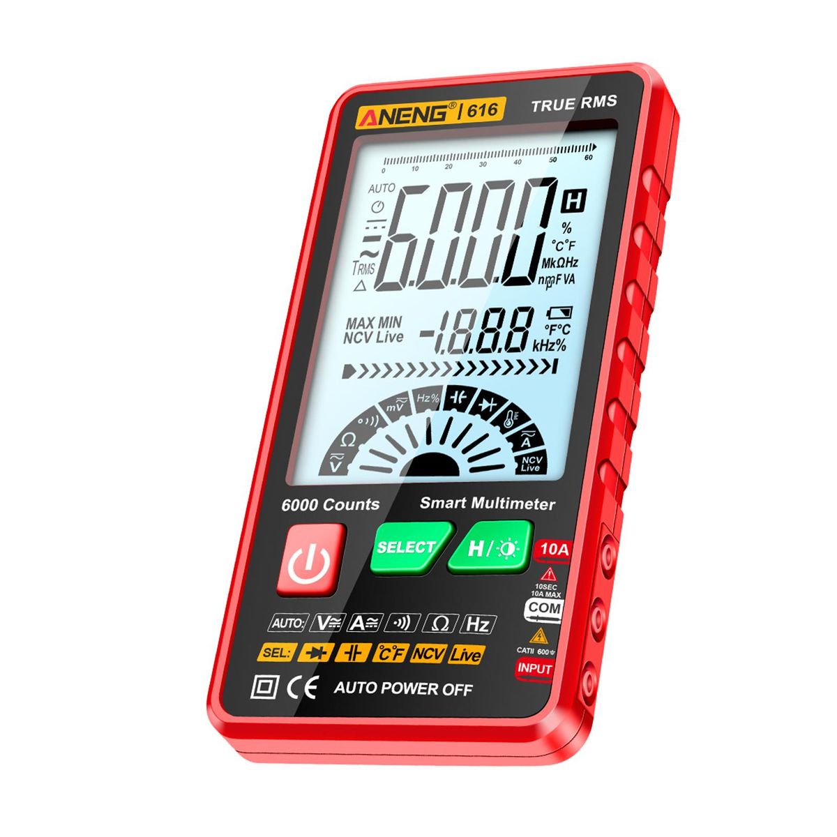 ANENG 616 Smart Digital Multimeter Auto Range 6,000 Counts NCV Universal Meter True RMS Handheld Multifunctional Tester Voltmeter Ammeter with Backlight Flashlight AC/DC Voltage & Current Resistance Capacitance Frequency Meas