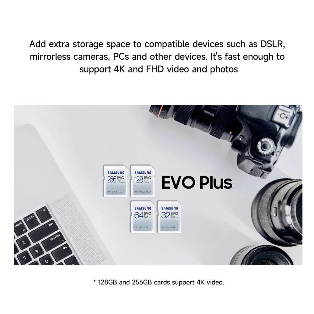 SAMSUNG 256GB EVO Plus SD Card U3 V30 Speed Level up to 130MB/s Transmission Speed for Digital Camera Surveillance Camera Laptop