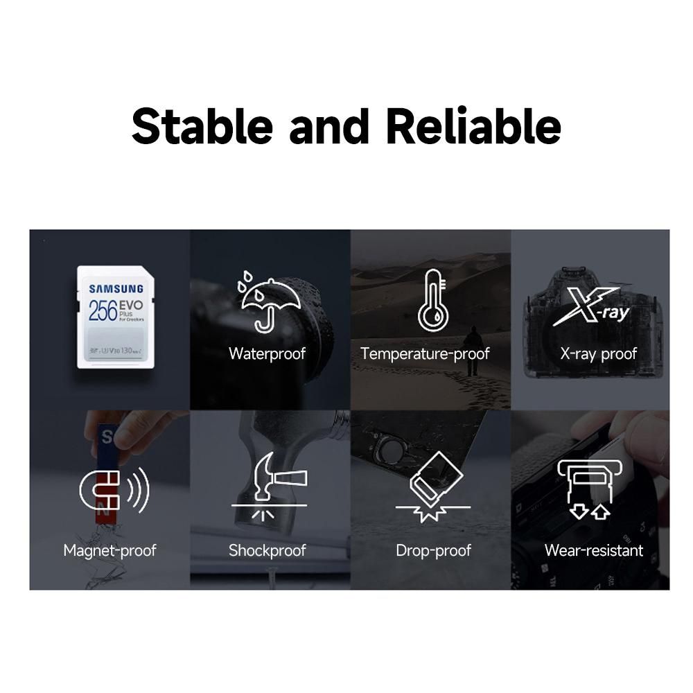 SAMSUNG 256GB EVO Plus SD Card U3 V30 Speed Level up to 130MB/s Transmission Speed for Digital Camera Surveillance Camera Laptop