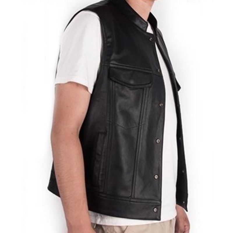 Classical Motorcycle Biker Leather Vest Men Genuine Leather Sleeveless Jacket