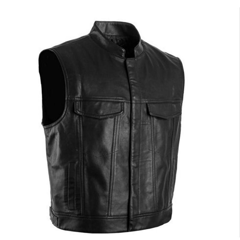 Classical Motorcycle Biker Leather Vest Men Genuine Leather Sleeveless Jacket
