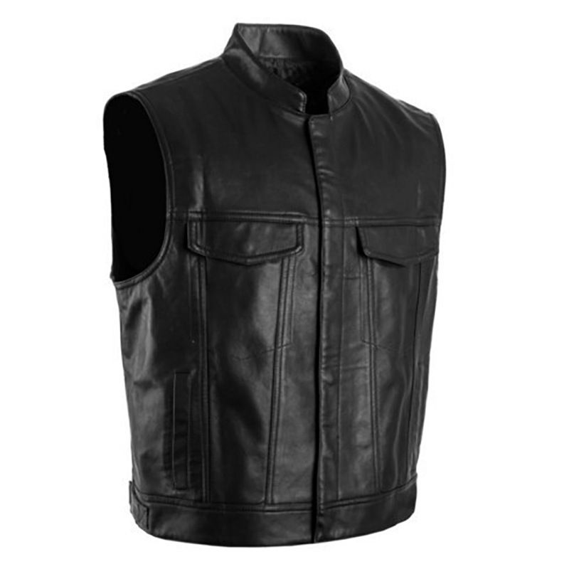 Classical Motorcycle Biker Leather Vest Men Genuine Leather Sleeveless Jacket