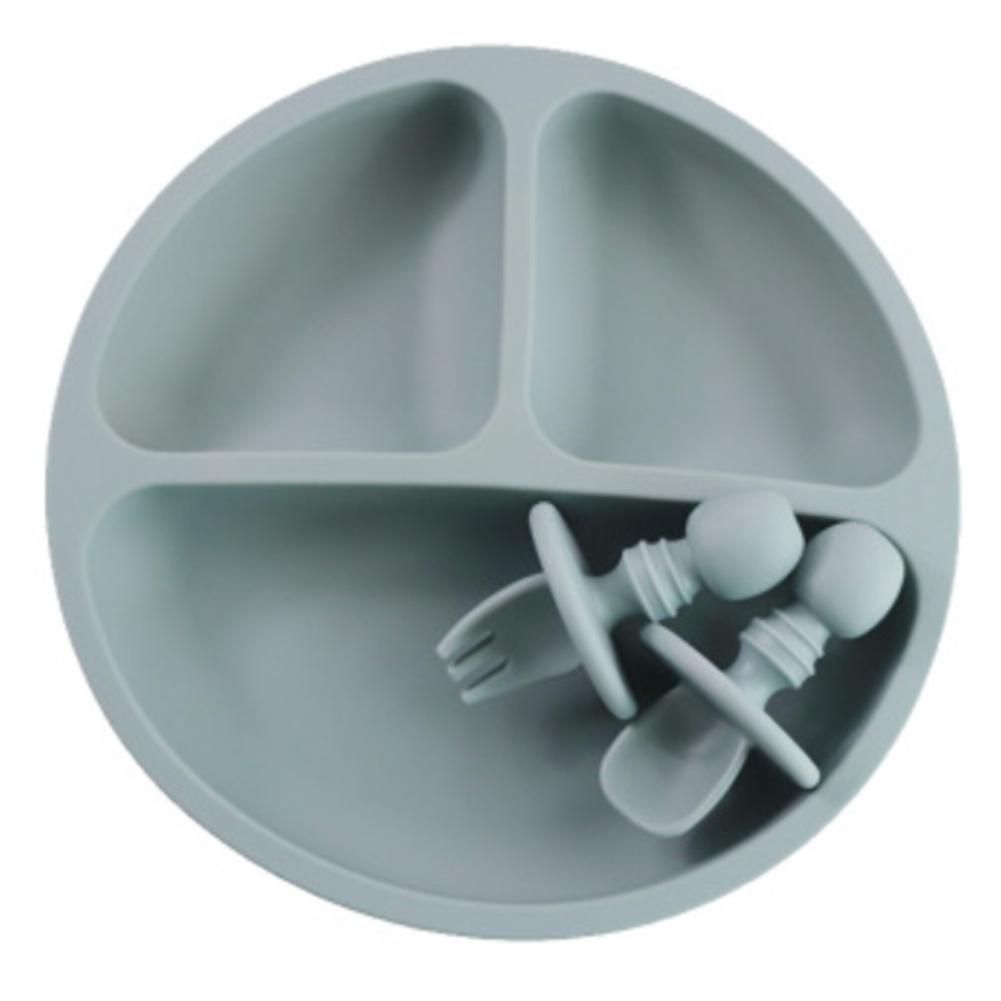 Silicone Plate for Baby,Grip Baby Dish Bowl,Microwave Safe Plates for Toddler and Kid with Fork and Spoon(3 PCS)