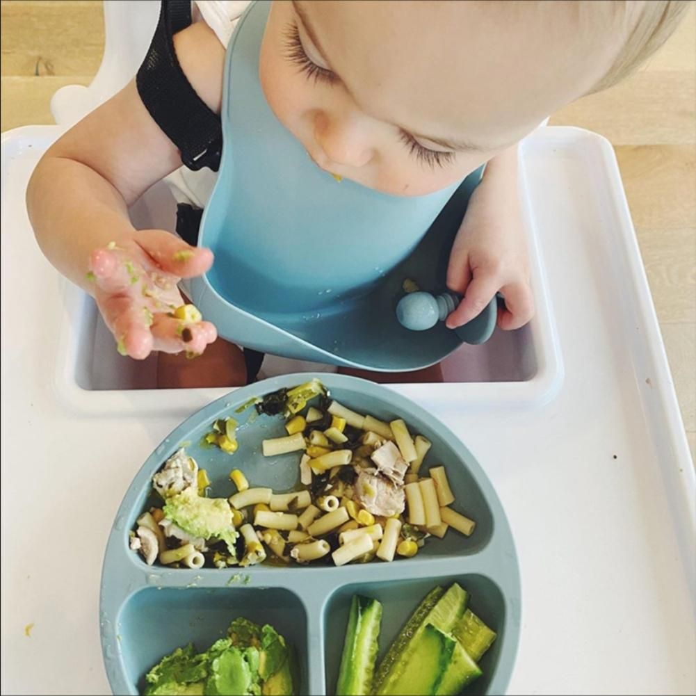 Silicone Plate for Baby,Grip Baby Dish Bowl,Microwave Safe Plates for Toddler and Kid with Fork and Spoon(3 PCS)
