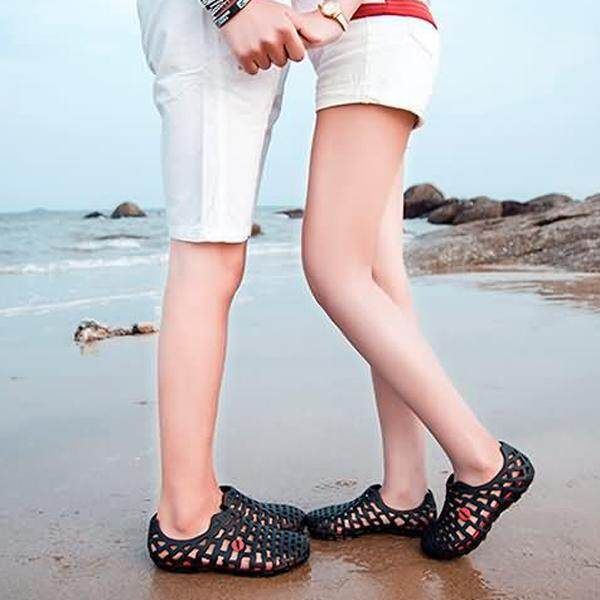 Fashion Big Size Breathable Hollow Out Pure Flat Casual Beach Sandals Slides Women Men Shoes Black Red {36}