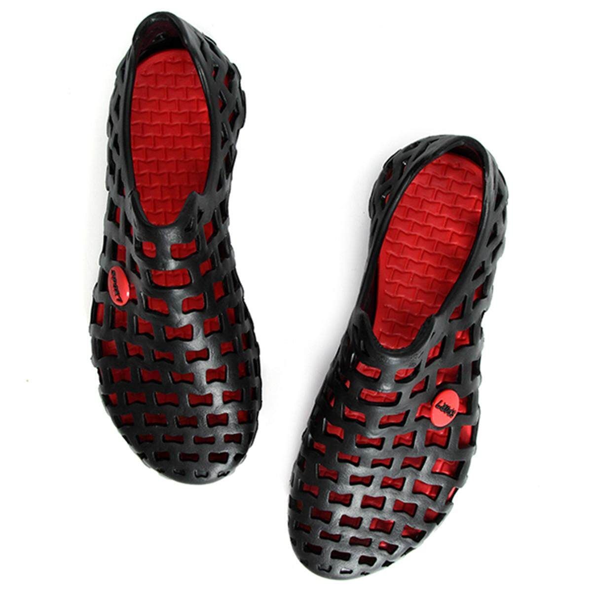 Fashion Big Size Breathable Hollow Out Pure Flat Casual Beach Sandals Slides Women Men Shoes Black Red {36}