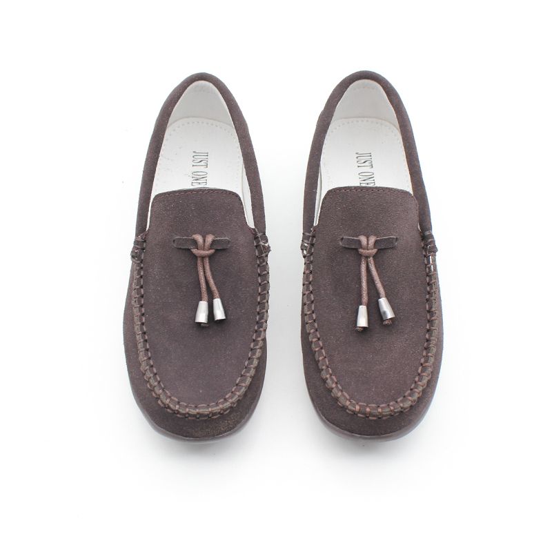Kids Boys Suede Loafers Shoes-Brown