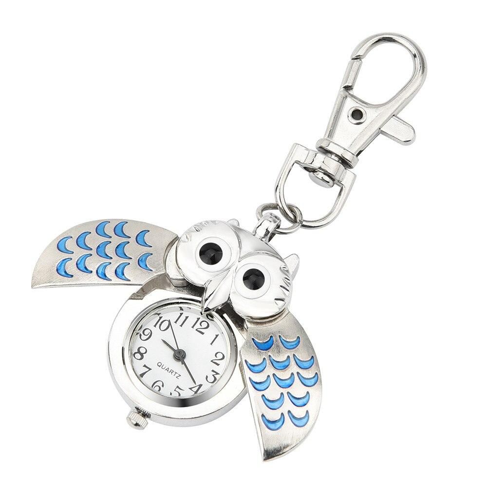 Watches For Young Woman Blue Purple Fashion Gorgeous Owl Women Watch Mini Round Digital Dial Ladies Watches Clip Pocket Keychain
