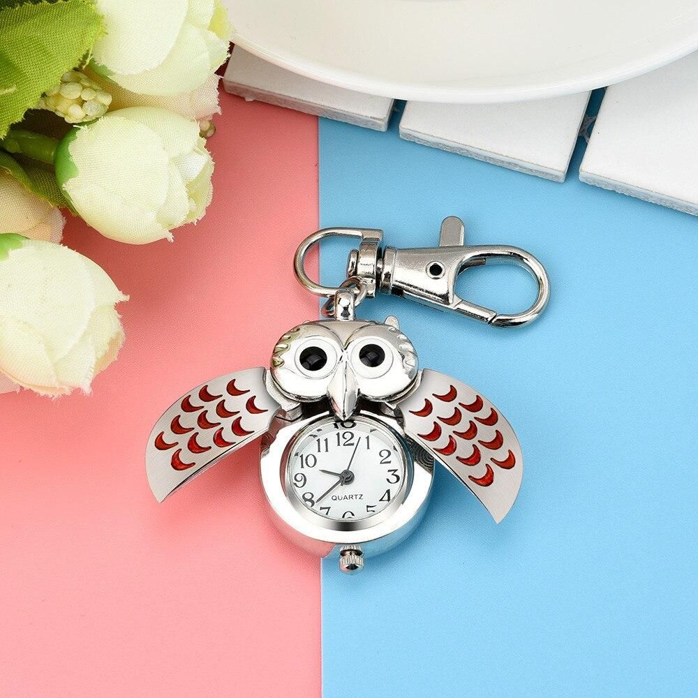 Watches For Young Woman Blue Purple Fashion Gorgeous Owl Women Watch Mini Round Digital Dial Ladies Watches Clip Pocket Keychain
