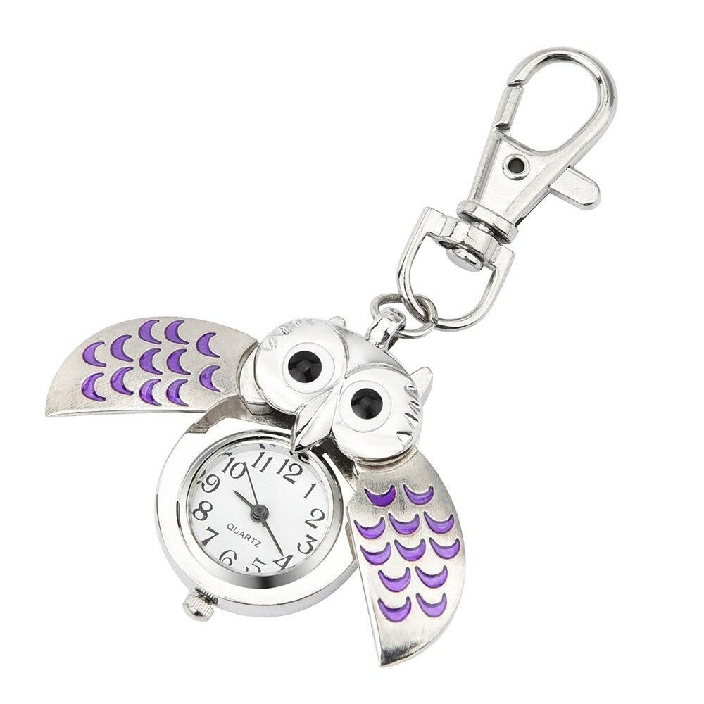 Watches For Young Woman Blue Purple Fashion Gorgeous Owl Women Watch Mini Round Digital Dial Ladies Watches Clip Pocket Keychain